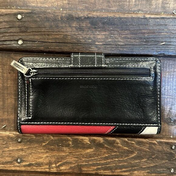 Vintage Fossil Wallet Genuine Leather red black white Patchwork Circles - Picture 3 of 7